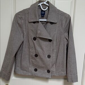 Gap sz S Double breasted crop jacket - 97% cotton; 3% spandex brown white blend